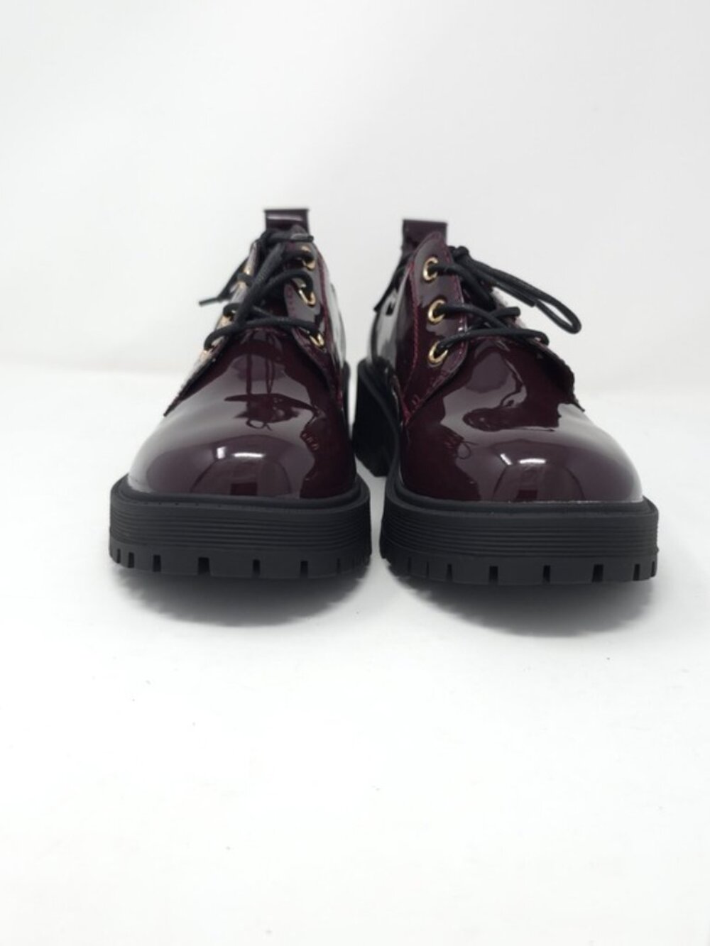 Chunky Platform Faux Leather Oxford Patent Wine Lug Sole Lace Up - Picture 3 of 11